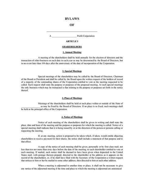 Corporate bylaws template in Word and Pdf formats